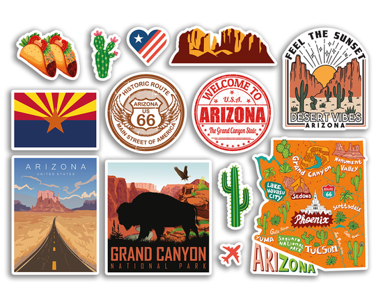 A5 Sticker Sheet Arizona Landmarks Vinyl Stickers - Usa American States City Airport Stamps Skyline Flag Map Travel Holiday Scrapbook #79204