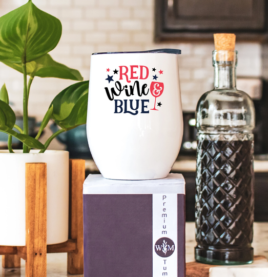 Red Wine & Blue Tumbler For Women Gift - 4Th Of July Cute Glass With Lid Gifts