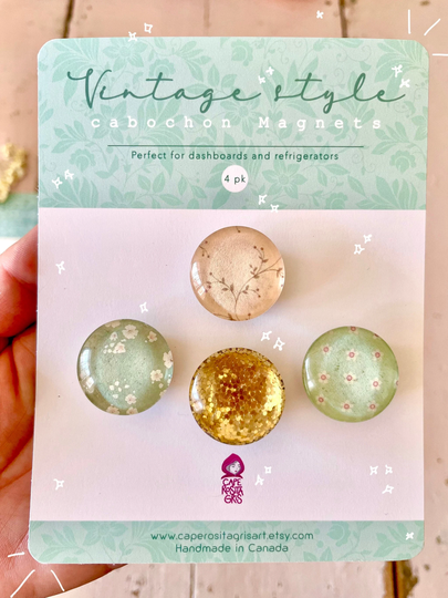 Glass Magnets, Dashboard & Refrigerator Decor. Set Of Four