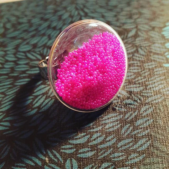 Fuscia Pink Bead Shaker Ring
