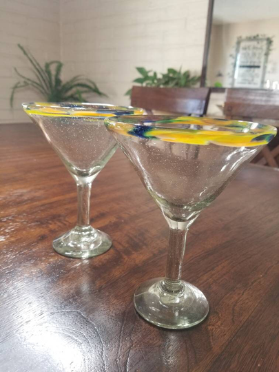 Martini Or Margarita Glass 12 Oz Set Of 2 Multicolored Hand Blown