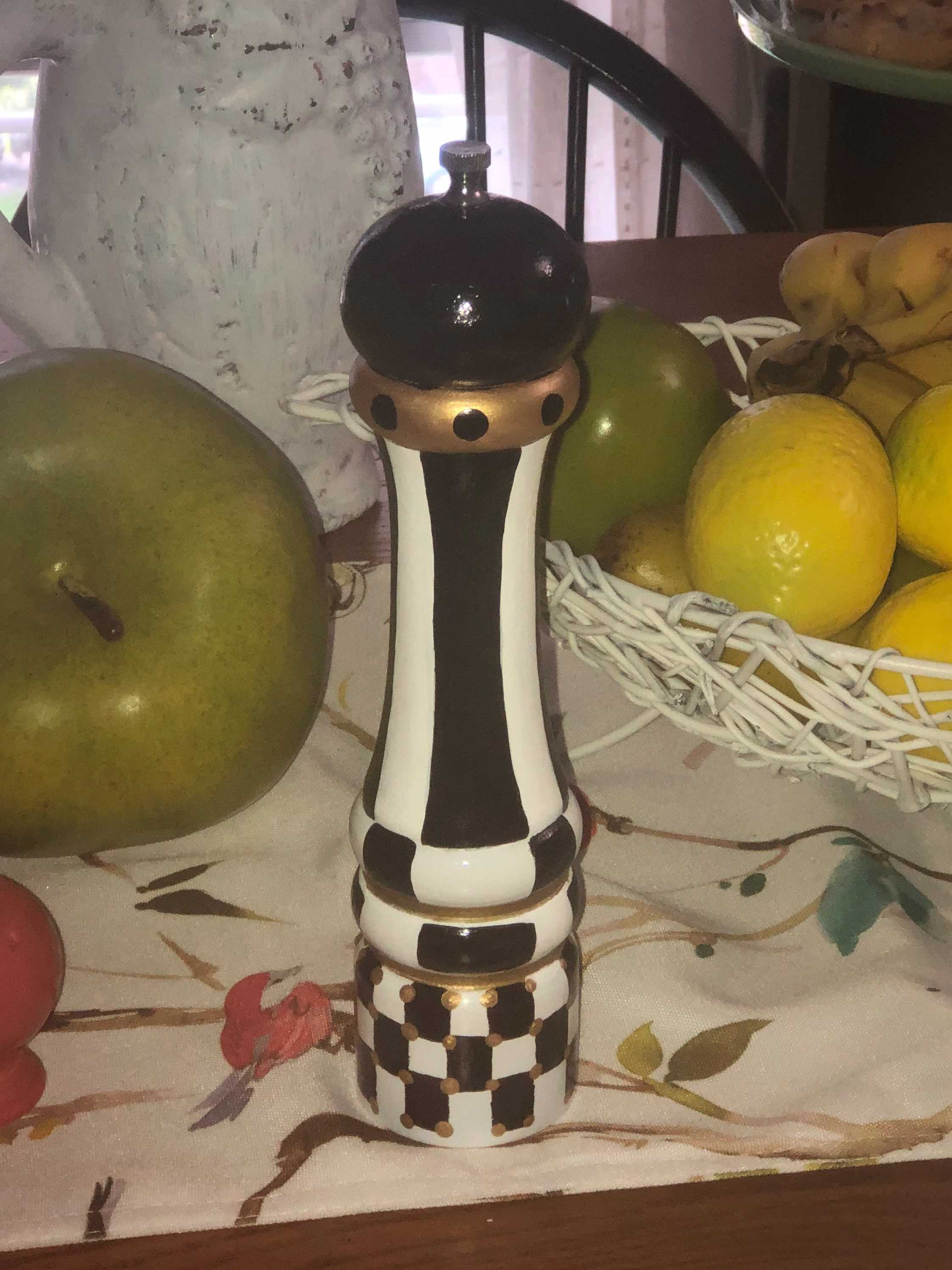 Pepper Grinder Wood Black & White Gold Accents 11