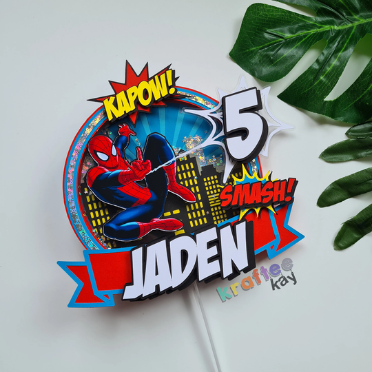 Custom Spiderman Cake Topper, Birthday Personalize Age & Name, Comic Led Light, Light Up Topper