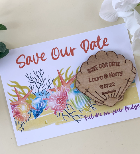 Shell Wooden Save The Date Magnet