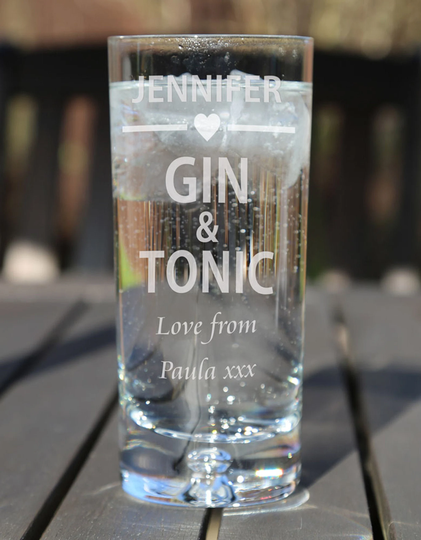 Personalised Engraved Boxed Gin & Tonic Highball Glass Birthday Christmas Retirement Wedding Anniversary Lover's Gift Heart Design