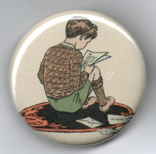 Young Boy Reading A Letter 1.25 Inch Pinback Button 1930's Vintage Illustration
