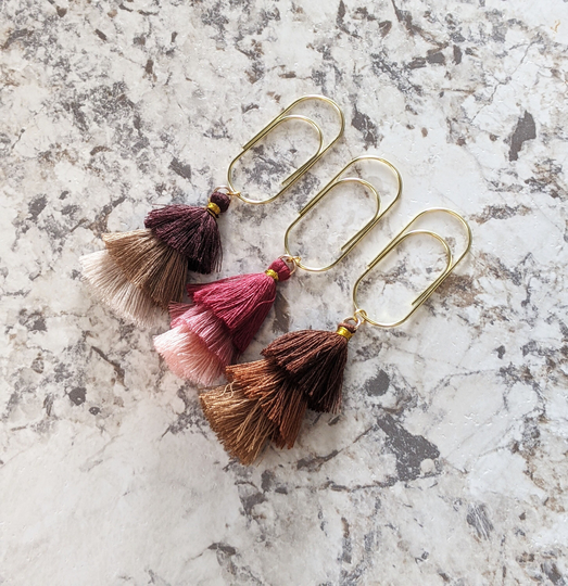 Gold Planner Tassel Paperclip Jumbo Size - Paper Clip Page Marker Brown, Beige, Pink, Maroon, Taupe Luxury Accessories Set