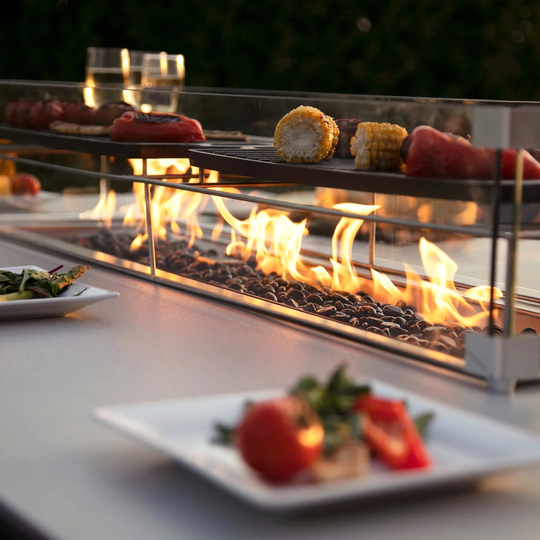 Dreyfuss Outdoor Fabric Regal 8 Seat Rectangular Bar Set - with Fire Pit Table