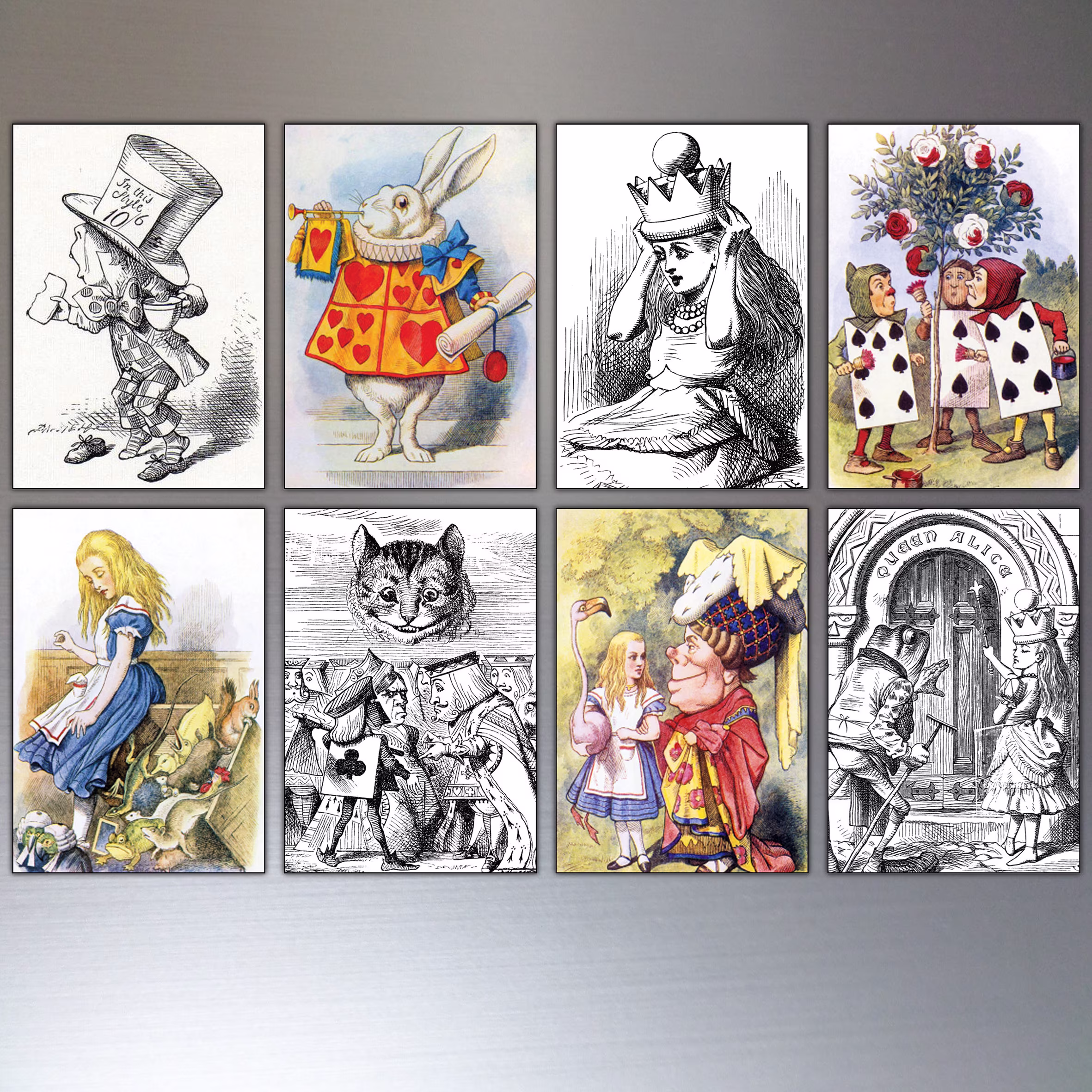 Alice in Wonderland Fridge Magnets Sir John Tenniel Illustrations Set Of 8