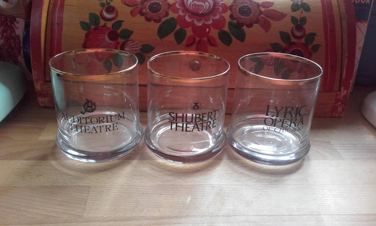 Vintage Lowball Or Old Fashioned Cocktail Glasses, Shubert Theatre, Auditorium Theatre & Lyric Opera 3 Glasses