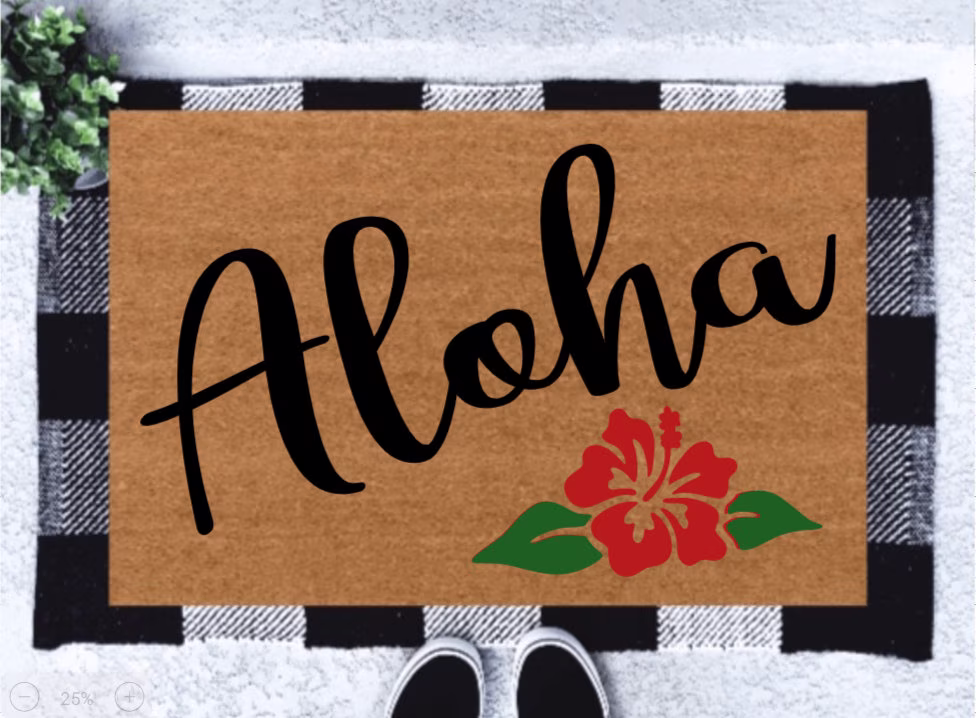 Aloha Doormat, Hawaiian Hibiscus Mat, Welcome Beach House, Tropical, Home Decor, Gift, Wedding Gift