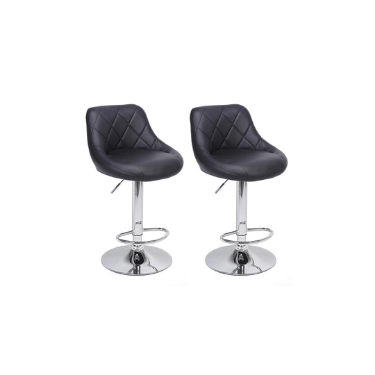 2pcs Adjustable High Type with Disk No Armrest Rhombus Backrest Design Bar Stools Black