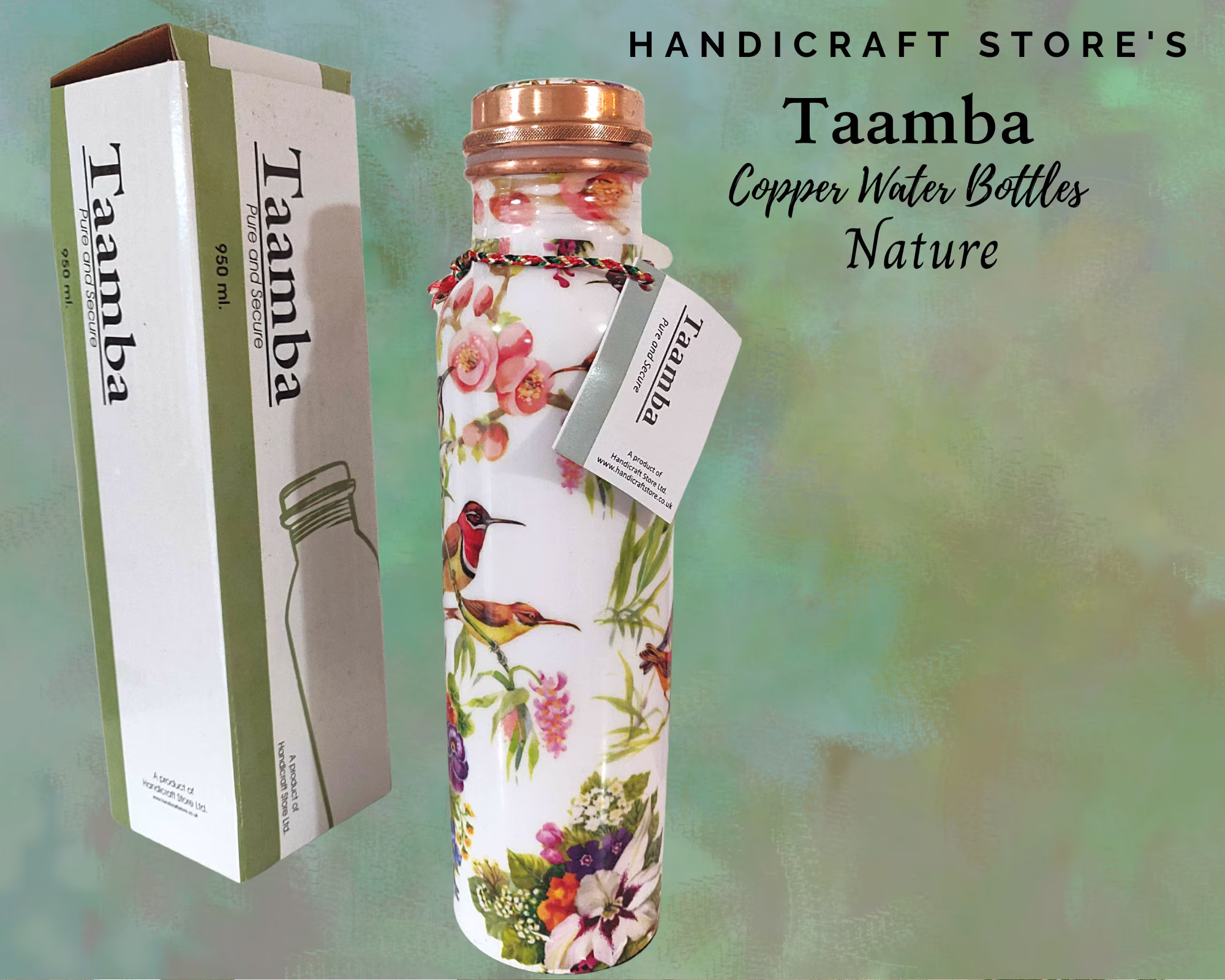Copper Water Bottle, Printed Bottle - Nature, Ayurveda Health Benefits, Mother's Day Gift