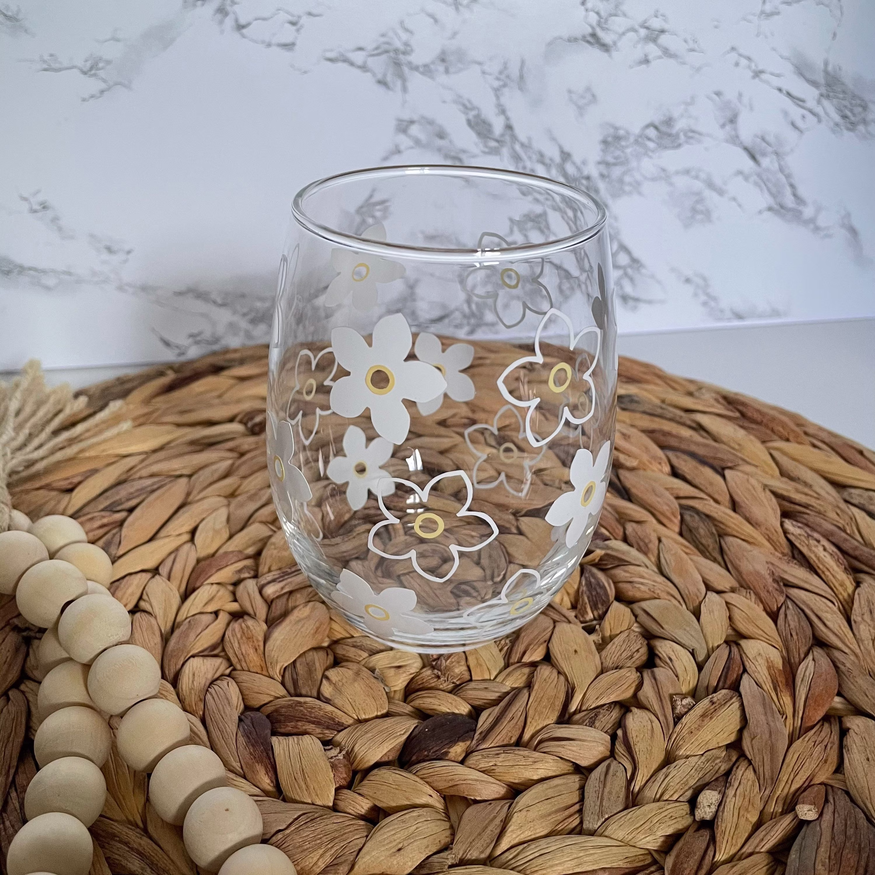Sampaguita Stemless Wine Glass | Floral Flower Cup Gift For Her Birthday