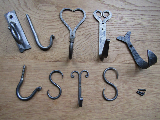 Pack Of 5 Handforged Blacksmith Rustic Wrought Iron Hook Vintage Old Country Hanging Cottage Kitchen Hand Forged Antique
