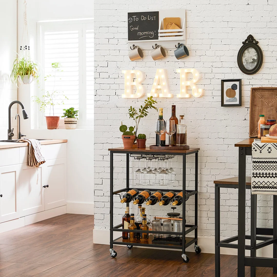 Winfield 5 Bottle Floor Wine Bottle & Glass Rack in Black/Brown