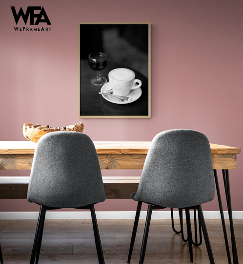 Paris Cafe Photo Extra Large Wall Art, Black & White Espresso Cup Oversized Art Print, Wine Glass Print