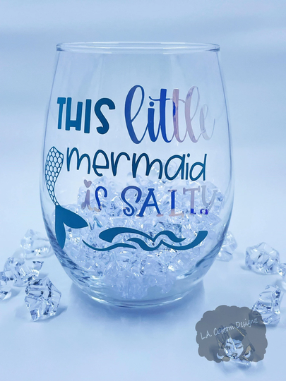 Salty Little Mermaid Wine Glass/21 Ounce Glass/stemless Glass