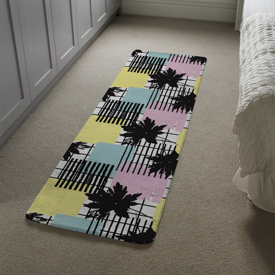 Martinelli Shape and Leaf Print Designer Shaggy Black/Pink/Blue Rug
