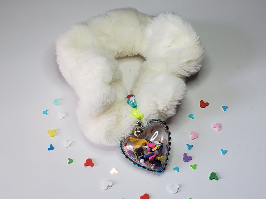 Fluffy Scrunchies With Heart Shaker Charms