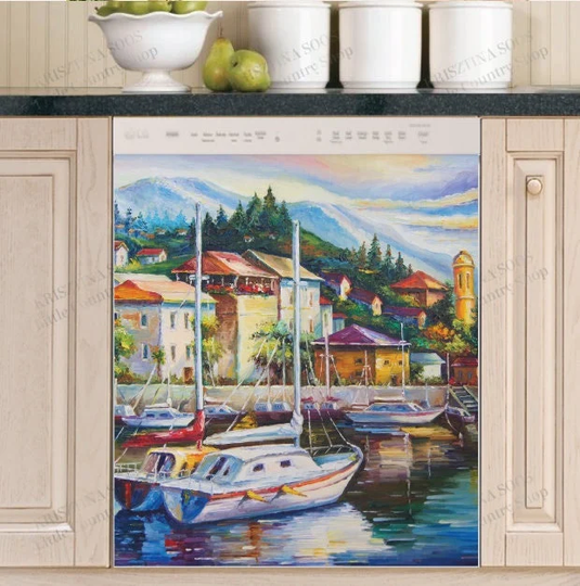 Kitchen Dishwasher Magnet Cover - Beautiful Italian Seaside Town
