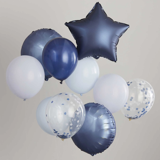 Blue, Navy & Confetti Balloon Bundle, Blue Birthday Party Decorations, Baby Shower Balloons, First Birthday, Boy Decor
