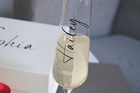 Glass Calligraphy Name Stickers, Personalised Champagne Flute, Handwritten Letters, Custom Lettering, Bride Wedding Decor