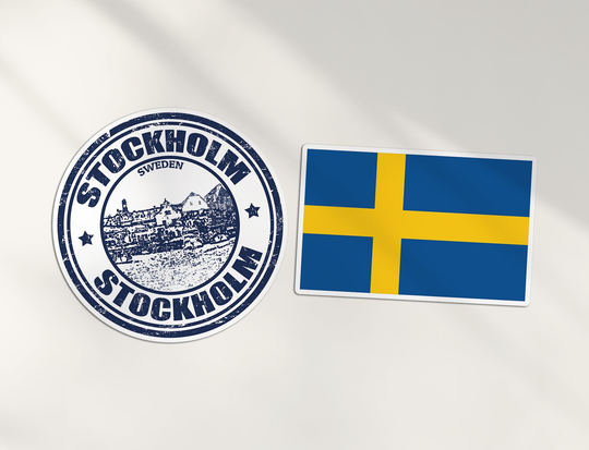 2 X 10cm Stockholm Vinyl Stickers - Sweden Swedish Map Flag Holiday Travel Adventure Luggage Gift Kids Boys Girls Sticker #78552