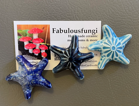Set Of Three Ceramic Starfish Magnets. Refrigerator Handmade Sea Star/Star Fish Magnets M 4