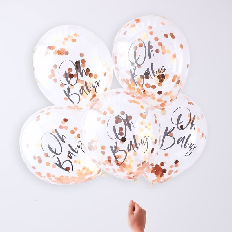5 Rose Gold Confetti Oh Baby Balloons, Shower, Neutral Shower Decor, New Party Balloon, Gender Reveal