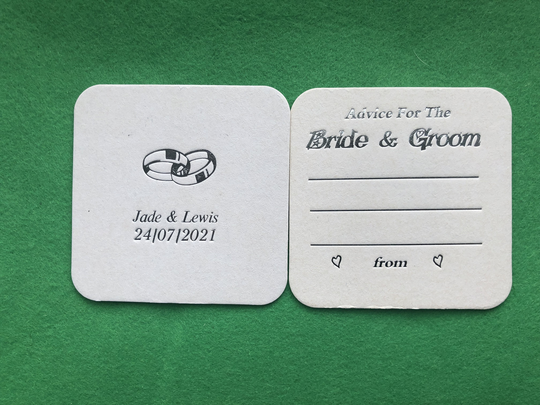 Personalised Coaster Beer Mats Advice For The Bride & Groom Wedding Table Decorations Keepsake Favour