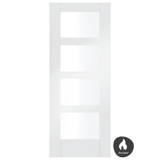 Internal White Primed Shaker Fire Door - Clear Glass
