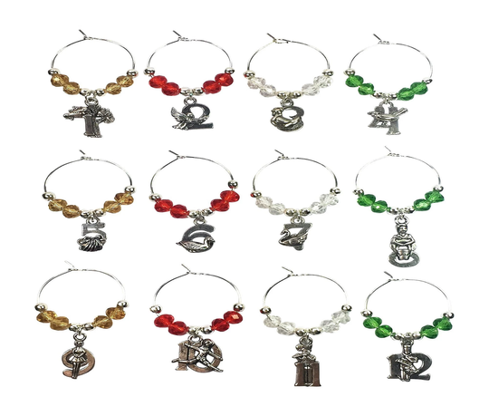 Set Of 12 Twelve Days Of Christmas Wine Glass Charms By Libby's Market Place