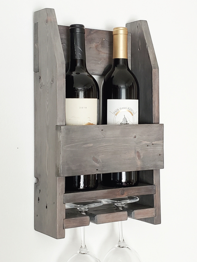Wall Mounted Wine Rack | Old Country Style - Straight Edges Glass Holder, Farm House Reclaim Wood Shelf, Living Room, Gift For Her, Man Cave