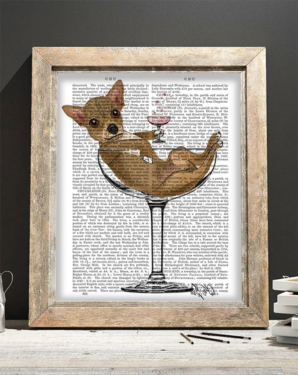 Chihuahua Art Print Cocktail Glass - Print Funny Dog Cute Wall Art Poster Humorous Chihuahua Illustration Chiwawa