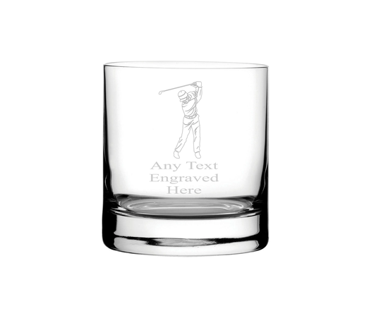 Personalised Engraved 10Oz Whisky Glass Various Design Available Golf Fishing Football Cricket Rugby Cycling Music Notes Dominoes Thistle