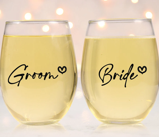 Groom & Bride | Wedding Decals - Cursive Heart