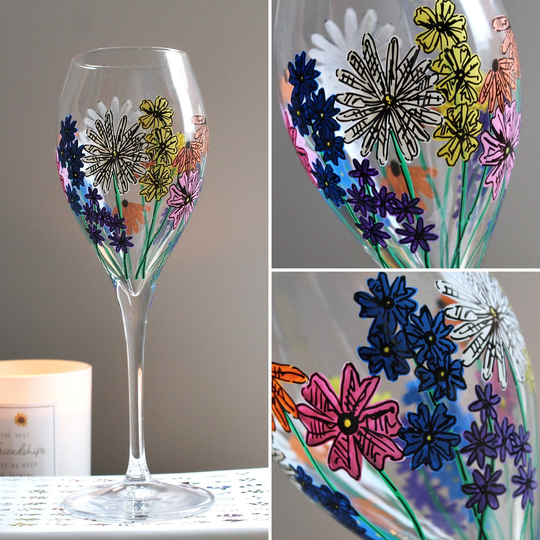 Wildflower Personalised Wine Glass, Hand Painted, Flower Design, Gift For Her, Birthday