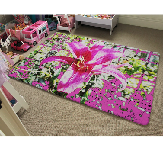 Cushman Flower Designer Shaggy Pink/Green Rug