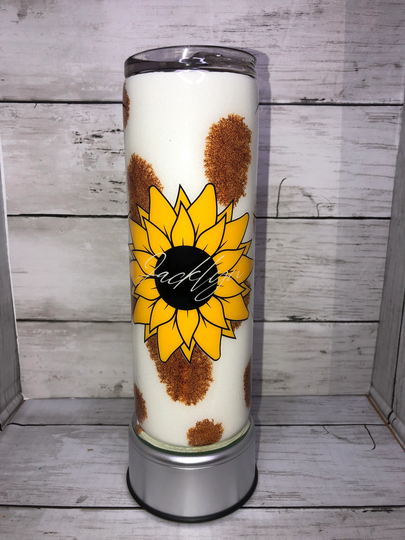 Cow Print Tumbler With Name, Sunflower Birthday Gift For Her, Custom Straw, Iced Coffee Cup Personalized, Glitter Cups