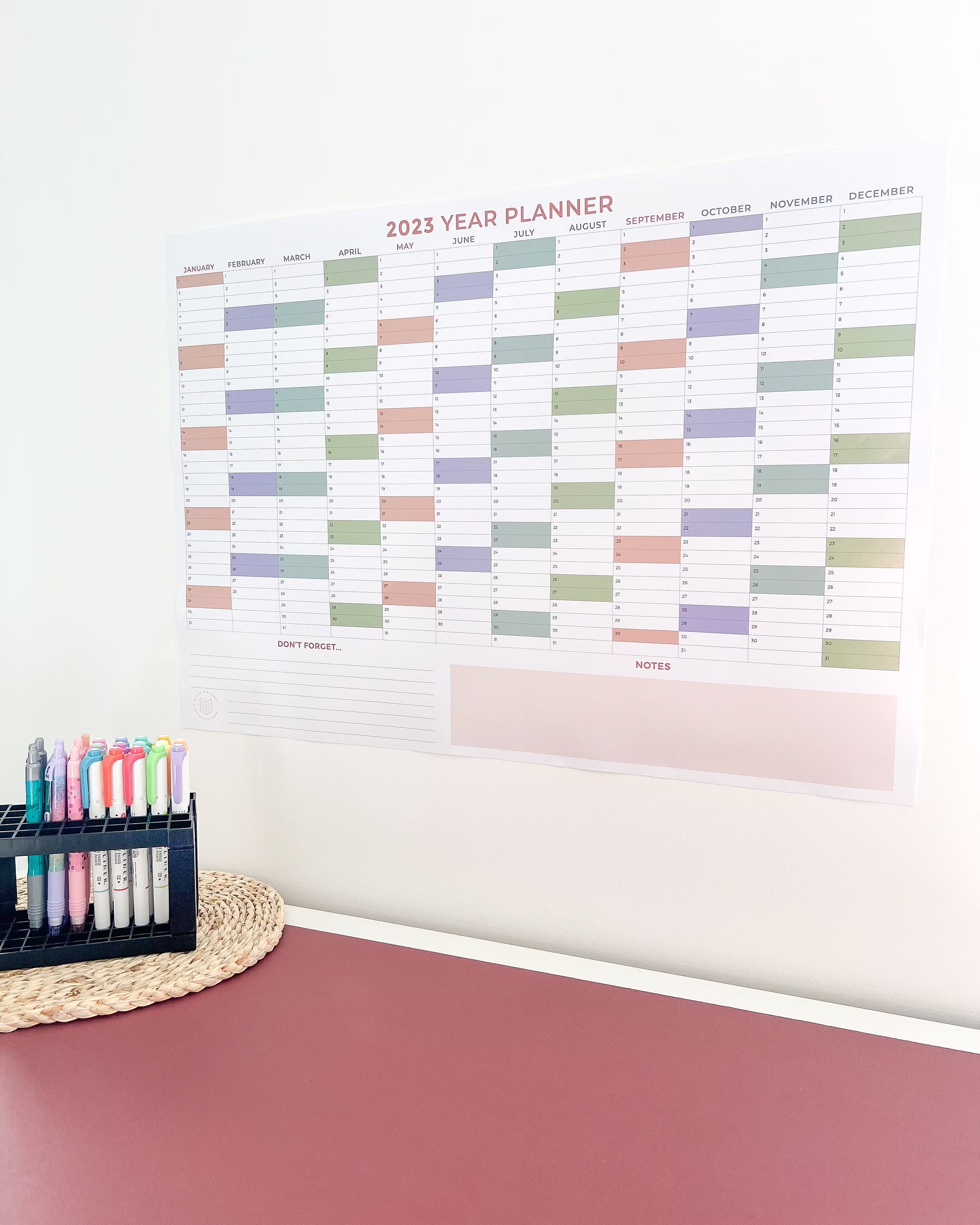 2023 Year Planner Wall Calendar in Multicoloured A2 Or A3 Student Teacher Secret Santa Organisation Planning