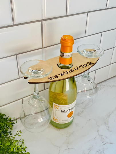 Wine Butler, Engraved Rack, It's O'clock, Glass Holder, Custom Mother's Day Gift