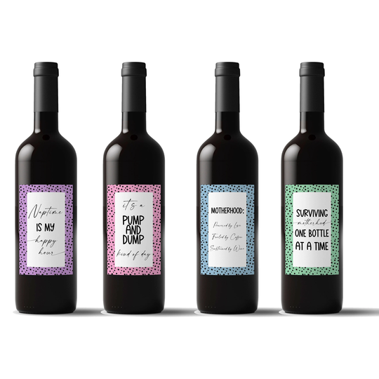 New Mother Wine Bottle Label Bundle | Pump & Dump, Happy Hour, 4 Pack Of Waterproof High Quality Decal