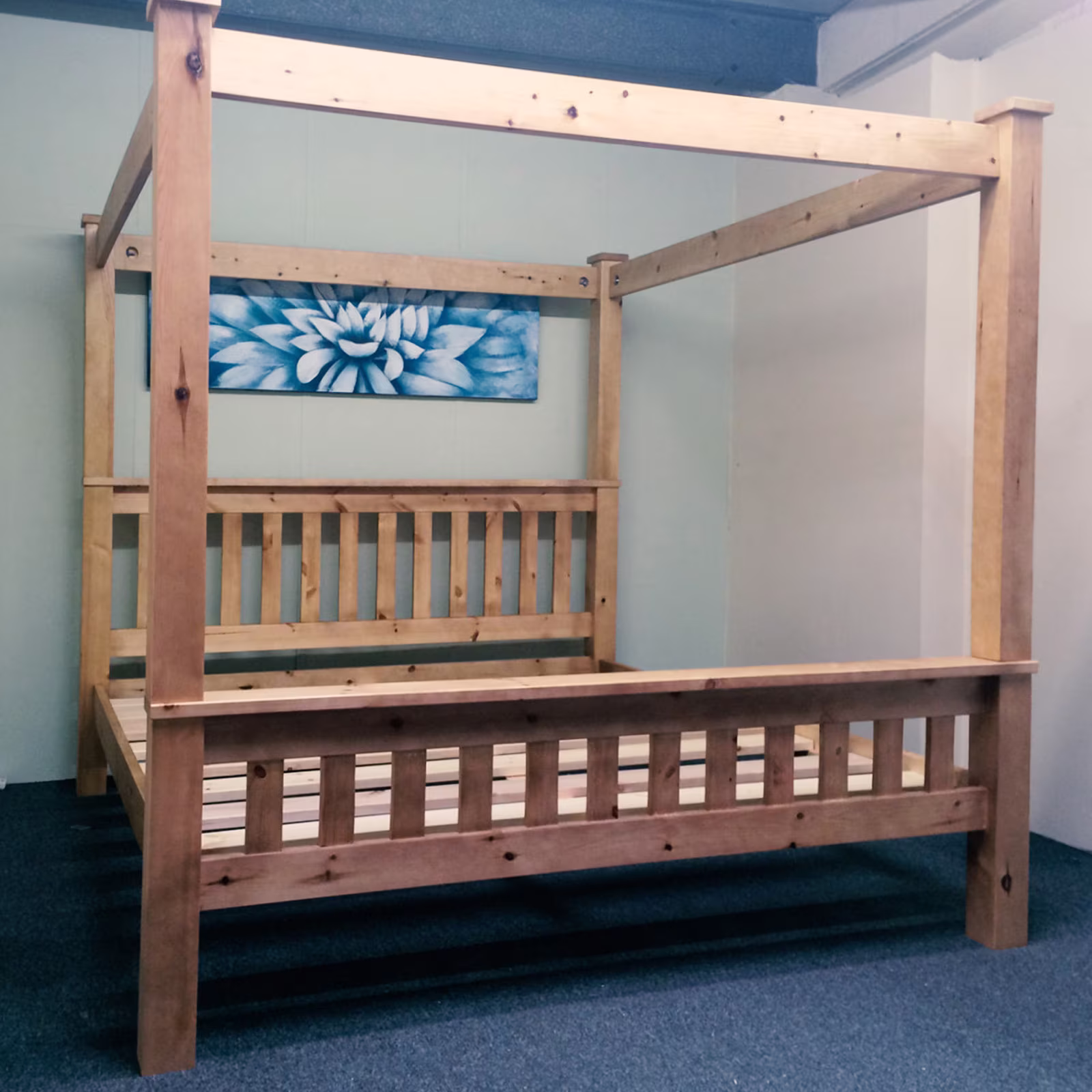 Solid Pine Chunky Slatted Four Poster Bed With High Foot End | 3Ft-6Ft Available