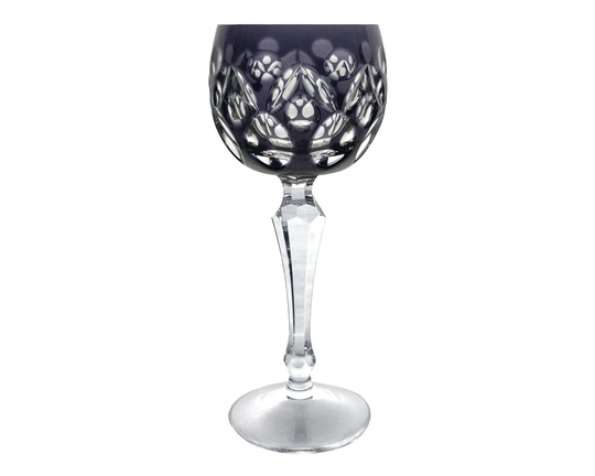 Vintage Amethyst Purple Wine Glass Goblet Hock Cut-To-Clear Crystal Peill + Putzler Glashüttenwerke Düren North Rhine-Westphalia Germany 60S