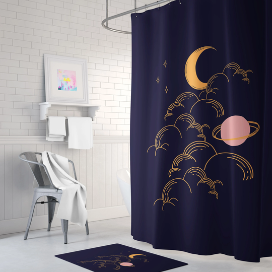 Celestial Shower Curtain, Gold Navy & Gold Decor, Bathroom Navy Blue Decor