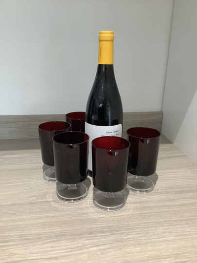 Set Of 5 Mid Century Large Luminarc Ruby Red Wine Glasses