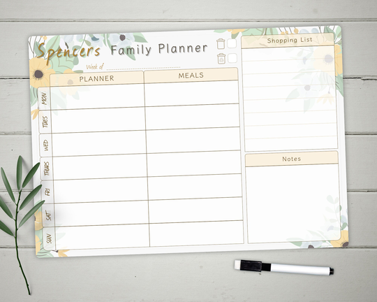 Personalised Weekly Organiser Whiteboard, Large A3 Dry Wipe Family Planner, Meal Shopping List, Notes