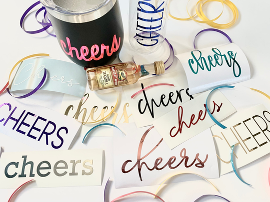 Cheers Decals | Champagne Wedding Toast Decoration Wine Tasting Party Decor New Years Christmas Birthday Glasses