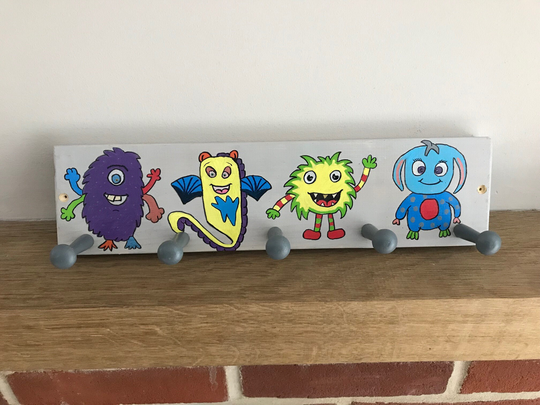 Monster Clothing Rack For Kids. Child's Bedroom Hooks. Themed Wooden Coat Hanger. Hanging Hooks Playroom, Hallway